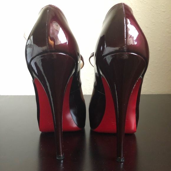 Christian Louboutin Burlina Peep-toe T-Strap Maryjane Patent Pump Burgundy 39 - Picture 6 of 12